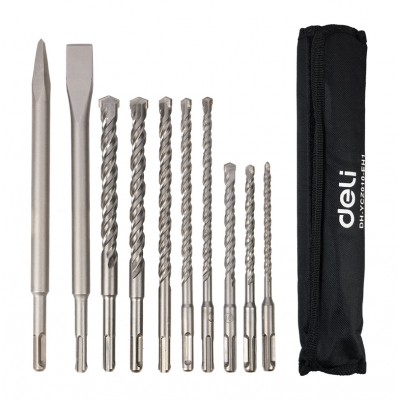 DELI σετ τρυπάνια/καλέμι/βελόνι DH-YCZ010-EH1 για τοίχο, 40Cr YG8, SDS Plus, 10τμχ