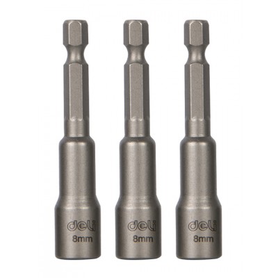 DELI σετ καρυδάκια DL4808T για δραπανοκατσάβιδο, μαγνητικά, 8mm, εξάγωνα, 3τμχ