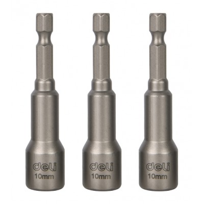 DELI σετ καρυδάκια DL4810T για δραπανοκατσάβιδο, μαγνητικά, 10mm, εξάγωνα, 3τμχ