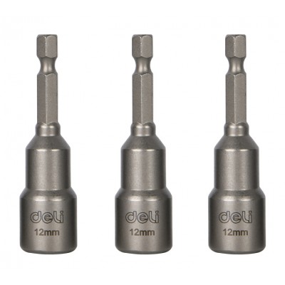 DELI σετ καρυδάκια DL4812T για δραπανοκατσάβιδο, μαγνητικά, 12mm, εξάγωνα, 3τμχ