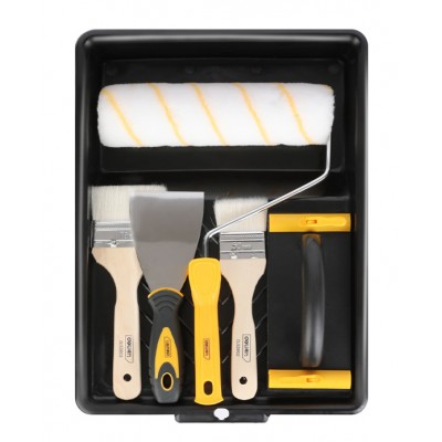 DELI σετ βαφής DL528006, ρολό/2x πινέλα/σπάτουλα/γυαλοχαρτιέρα/σκάφη, 6τμχ