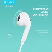 CELEBRAT earphones με μικρόφωνο G20, 3.5mm σύνδεση, Φ14mm, 1.2m, λευκά