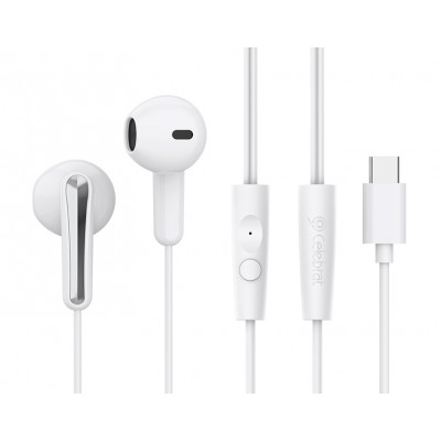CELEBRAT earphones με μικρόφωνο G37, USB-C σύνδεση, 14.2mm, 1.2m, λευκά