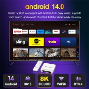 H96 MAX TV Box H618 Plus, 8K, 4/32GB, WiFi 6, Bluetooth, Android 14