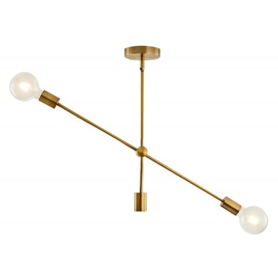 POWERTECH φωτιστικό οροφής HLL-0033, 2x E27, μεταλλικό, chrome gold