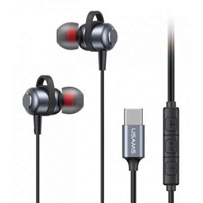 USAMS earphones με μικρόφωνο US-SJ758, USB-C σύνδεση, μεταλλικά, 1.2m, γκρι