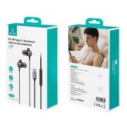 USAMS earphones με μικρόφωνο US-SJ758, USB-C σύνδεση, μεταλλικά, 1.2m, γκρι