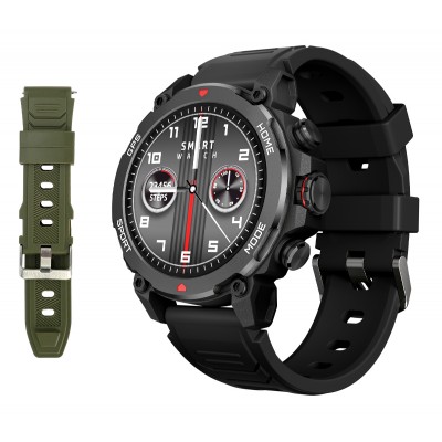 INTIME smartwatch G6 με 2x λουράκια, heart rate, 1.43" AMOLED, GPS, 5ATM, titanium black