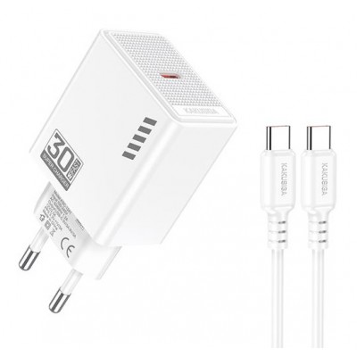 KAKUSIGA φορτιστής τοίχου KSC-1242 με καλώδιο USB-C, USB-C, 30W, λευκός