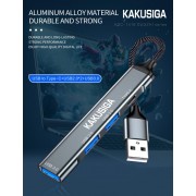 KAKUSIGA USB hub KSC-1416, 4x θυρών, USB 3.0, 5Gbps, USB σύνδεση, γκρι