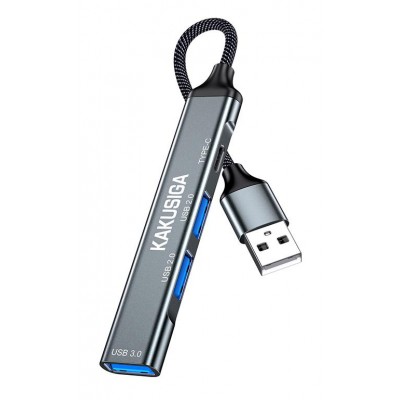 KAKUSIGA USB hub KSC-1416, 4x θυρών, USB 3.0, 5Gbps, USB σύνδεση, γκρι