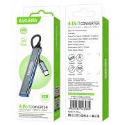 KAKUSIGA USB hub KSC-1417, 4x θυρών, USB 3.0, 5Gbps, USB-C σύνδεση, γκρι