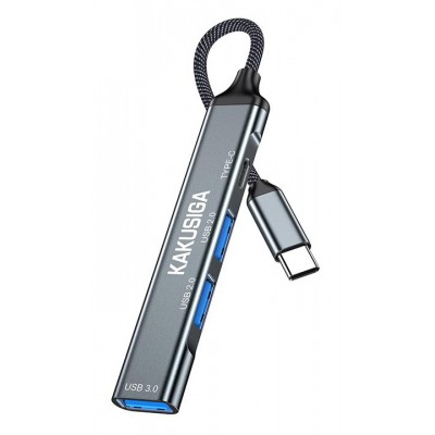 KAKUSIGA USB hub KSC-1417, 4x θυρών, USB 3.0, 5Gbps, USB-C σύνδεση, γκρι