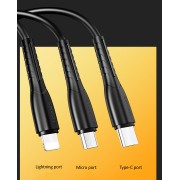 USAMS φορτιστής αυτοκινήτου C13 & καλώδιο 3 σε 1, 2x USB, 2.1A, μαύρο
