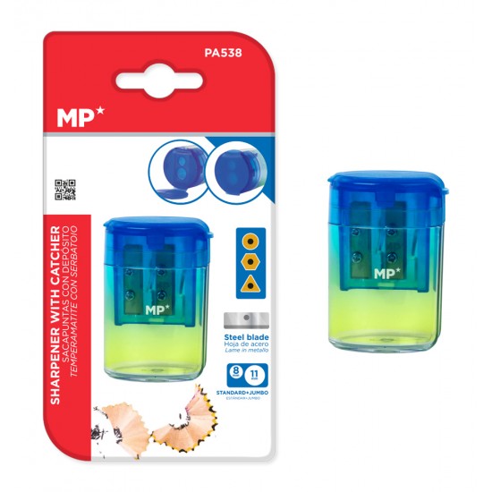 MP ξύστρα μολυβιών με κάδο PA538, 4.2x6cm, μπλε/πράσινη MP ξύστρα μολυβιών με κάδο PA538, 4.2x6cm, μπλε/πράσινη