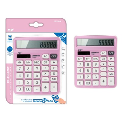 MP αριθμομηχανή PE028-2, ηλιακό & μπαταρίες, 12 ψηφία, ροζ
