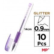 MP σετ στυλό διαρκείας ballpoint PE105 με glitter, 0.9mm, διάφορα χρώματα, 10τμχ