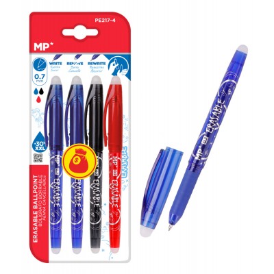MP σετ στυλό διαρκείας PE217-4, erasable, 0.7mm, διάφορα χρώματα, 4τμχ