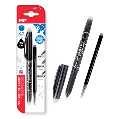MP στυλό διαρκείας PE217N με ανταλλακτικό μελάνι, erasable, 0.7mm, μαύρο