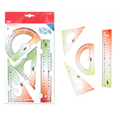 MP σετ πλαστικοί χάρακες PL020-1, διάφανοι/πολύχρωμοι, 4τμχ