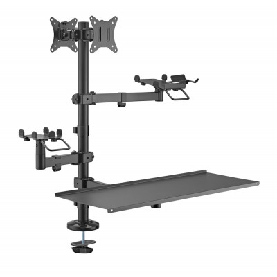 BRATECK βάση γραφείου για 2x οθόνες PMM-02LD, 17-32", με θέση για POS/printer/scanner/πληκτρολόγιο