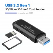 POWERTECH card reader PT-1112 για SD & micro SD, USB 3.2, 5Gbps, μαύρο