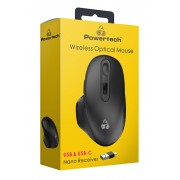 POWERTECH ασύρματο ποντίκι PT-1152, USB & USB-C δέκτη, 1600DPI, μαύρο