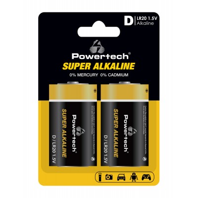 POWERTECH αλκαλικές μπαταρίες Super Alkaline PT-1217, LR20, 1.5V, 2τμχ
