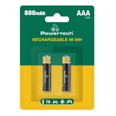 POWERTECH επαναφορτιζόμενες μπαταρίες NI-MH PT-1403, AAA, 800mah, 1.2V, 2τμχ