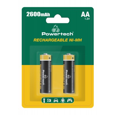 POWERTECH επαναφορτιζόμενες μπαταρίες NI-MH PT-1404, AA, 2600mah, 1.2V, 2τμχ