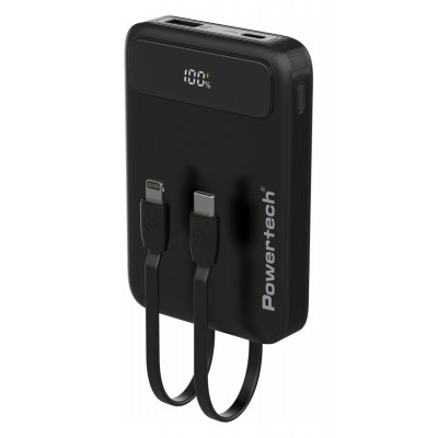 POWERTECH power bank με καλώδια και οθόνη PT-1417 10000mAh, 22.5W, μαύρο