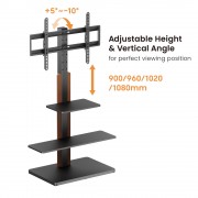 POWERTECH βάση τηλεόρασης δαπέδου PT-1422, 32-75", έως 40kg, με ράφια