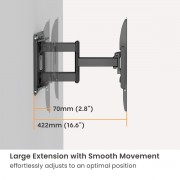 POWERTECH επιτοίχια βάση τηλεόρασης PT-1423, 37-90", 75kg, heavy duty, full motion