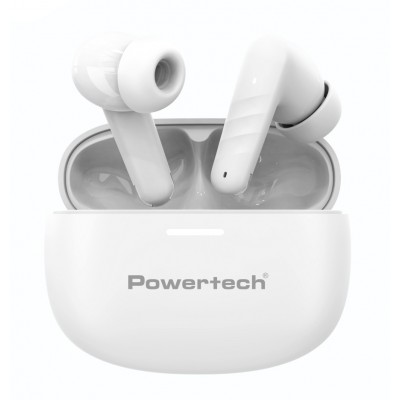 POWERTECH earphones με θήκη φόρτισης PT-1432, True Wireless, 35/300mAh, λευκά