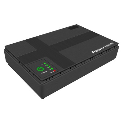 POWERTECH mini DC UPS PT-1435, 36W, 10400mAh, 3x DC, USB/LAN/POE, μαύρο