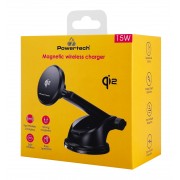 POWERTECH ασύρματος φορτιστής & βάση smartphone αυτοκινήτου PT-1492, Qi2, 15W, μαύρος