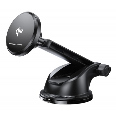 POWERTECH ασύρματος φορτιστής & βάση smartphone αυτοκινήτου PT-1492, Qi2, 15W, μαύρος