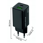 POWERTECH φορτιστής τοίχου PT-1501, USB/USB-C, 65W, GaN, μαύρος