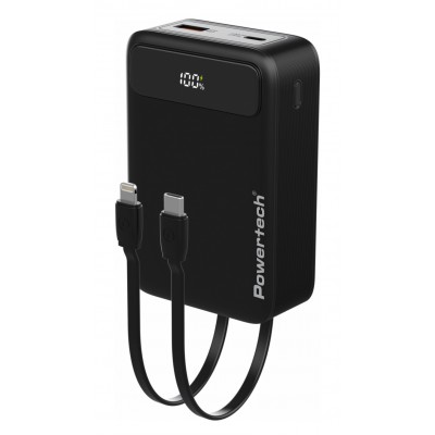 POWERTECH power bank PT-1504 με καλώδια & οθόνη, 20000mah, 22.5W, μαύρο