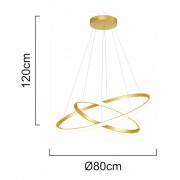 POWERTECH LED φωτιστικό οροφής PT-1530, 60W, 4000K, Φ80x120cm, χρυσό