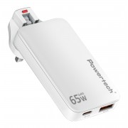 POWERTECH φορτιστής τοίχου PT-1532, EU/UK/CN βύσμα, USB/USB-C, 65W, GaN, λευκός