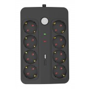 POWERTECH πολύπριζο ασφαλείας PT-1535, 8 θέσεων, με USB & USB-C θύρες, 16A, 1.5m, μαύρο