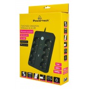 POWERTECH πολύπριζο ασφαλείας PT-1535, 8 θέσεων, με USB & USB-C θύρες, 16A, 1.5m, μαύρο
