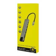 POWERTECH docking station PT-1536, 8 θυρών, USB-C σύνδεση, 87W PD, 100Mbps, γκρι