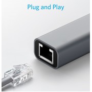 POWERTECH αντάπτορας δικτύου PTH-044, USB-C, 1000Mbps Ethernet, γκρι