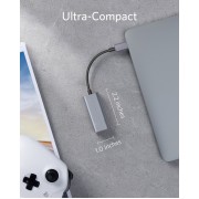 POWERTECH αντάπτορας δικτύου PTH-044, USB-C, 1000Mbps Ethernet, γκρι