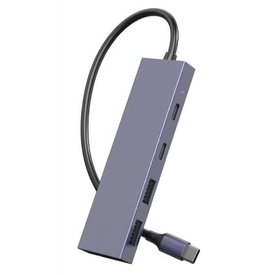 POWERTECH USB hub PTH-110, 4x θυρών, 10Gbps, USB-C σύνδεση, γκρι