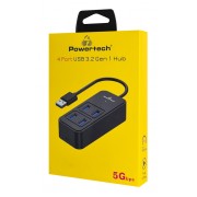 POWERTECH USB 3.2 hub PTR-0153, 4x θυρών, 5Gbps, USB σύνδεση, μαύρο