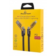 POWERTECH καλώδιο USB-C/USB σε USB-C/Lightning PTR-0164, 65W, 480Mbps, 1m, μαύρο