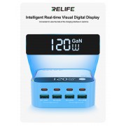 RELIFE σταθμός φόρτισης Q2, 4x USB-C & 4x USB, 120W, GaN, μπλε